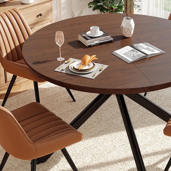 47.2" 5-Piece Round Dining Table Set for 4, Modern Wood Dining Table wit...