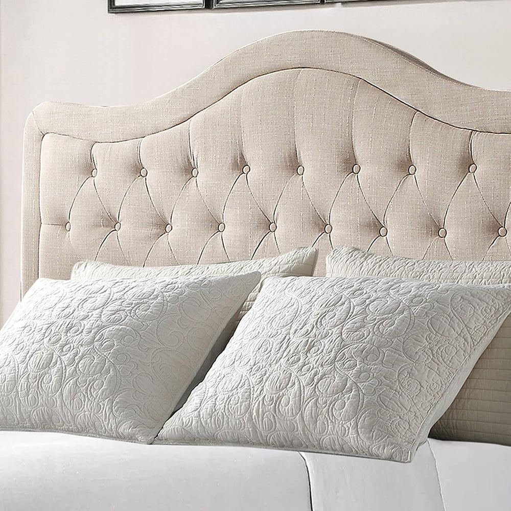 Rosevera Niana Upholstered Tufted Natural Linen Adjustable Headboard Bed with...