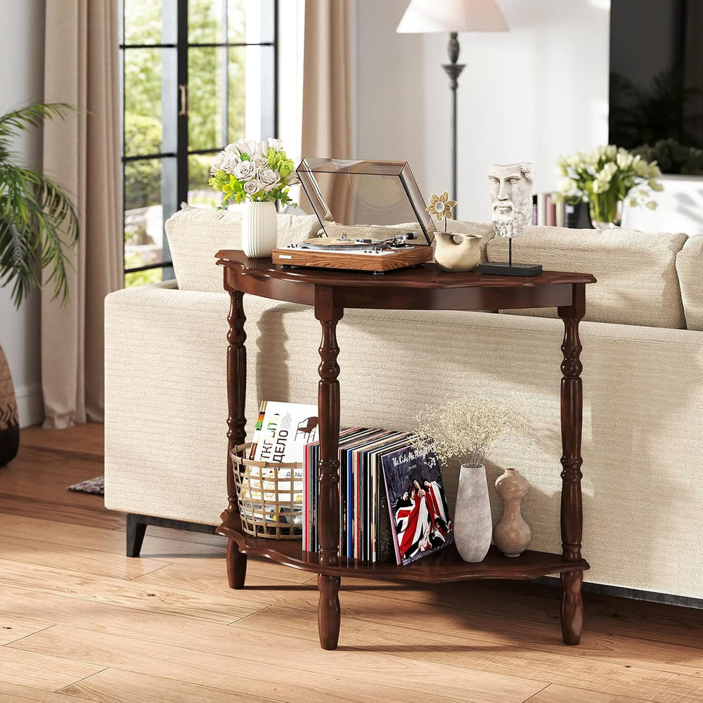 GOFLAME Half Moon Entryway Table, Retro Console Table with Storage Shelf &...