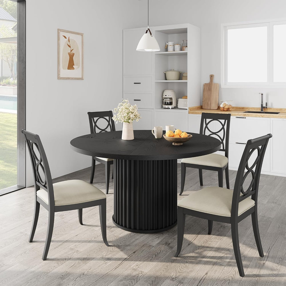GarveeHome 47Inch Round Dining Table for 4-6 People, Black Dining Room Table ...