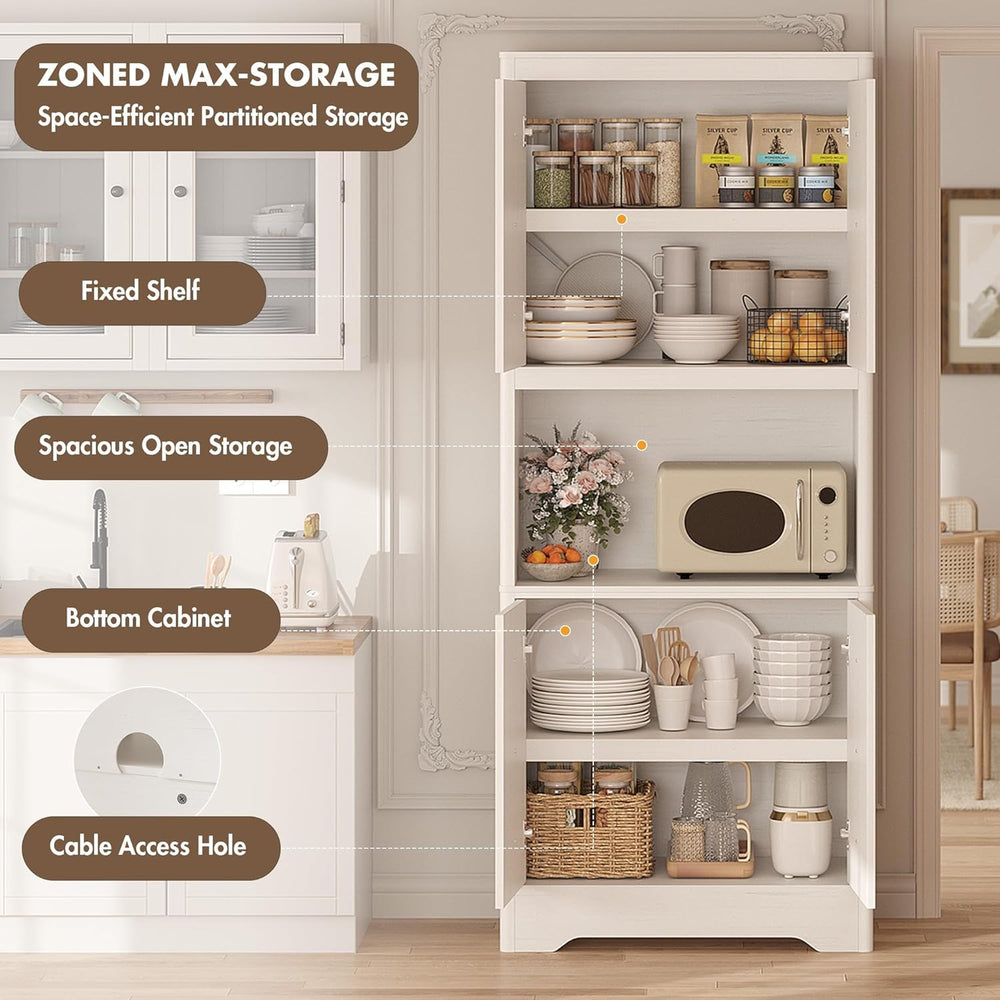 IDEALHOUSE Mid Century Modern Kitchen Pantry Cabinet, 72" Tall Storage C...