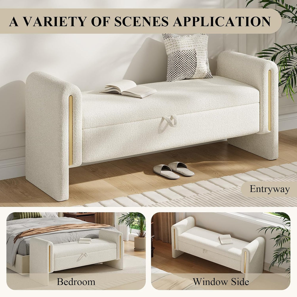 Storage Ottoman Bench, End of Bed Bench with Pull-Ring | 52" Teddy Uphol...