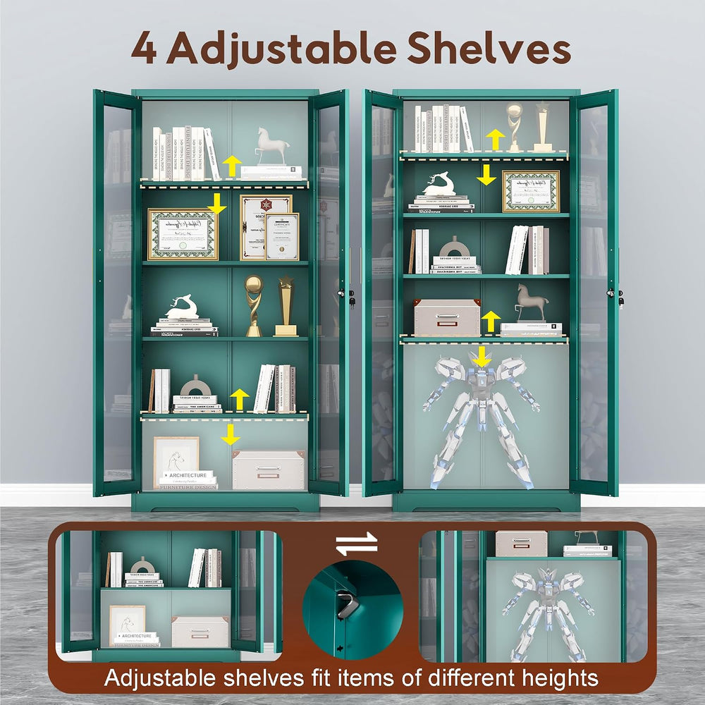 UNICOLY Lockable Display Cabinet with Glass Doors and 4 Adjustable Shelves