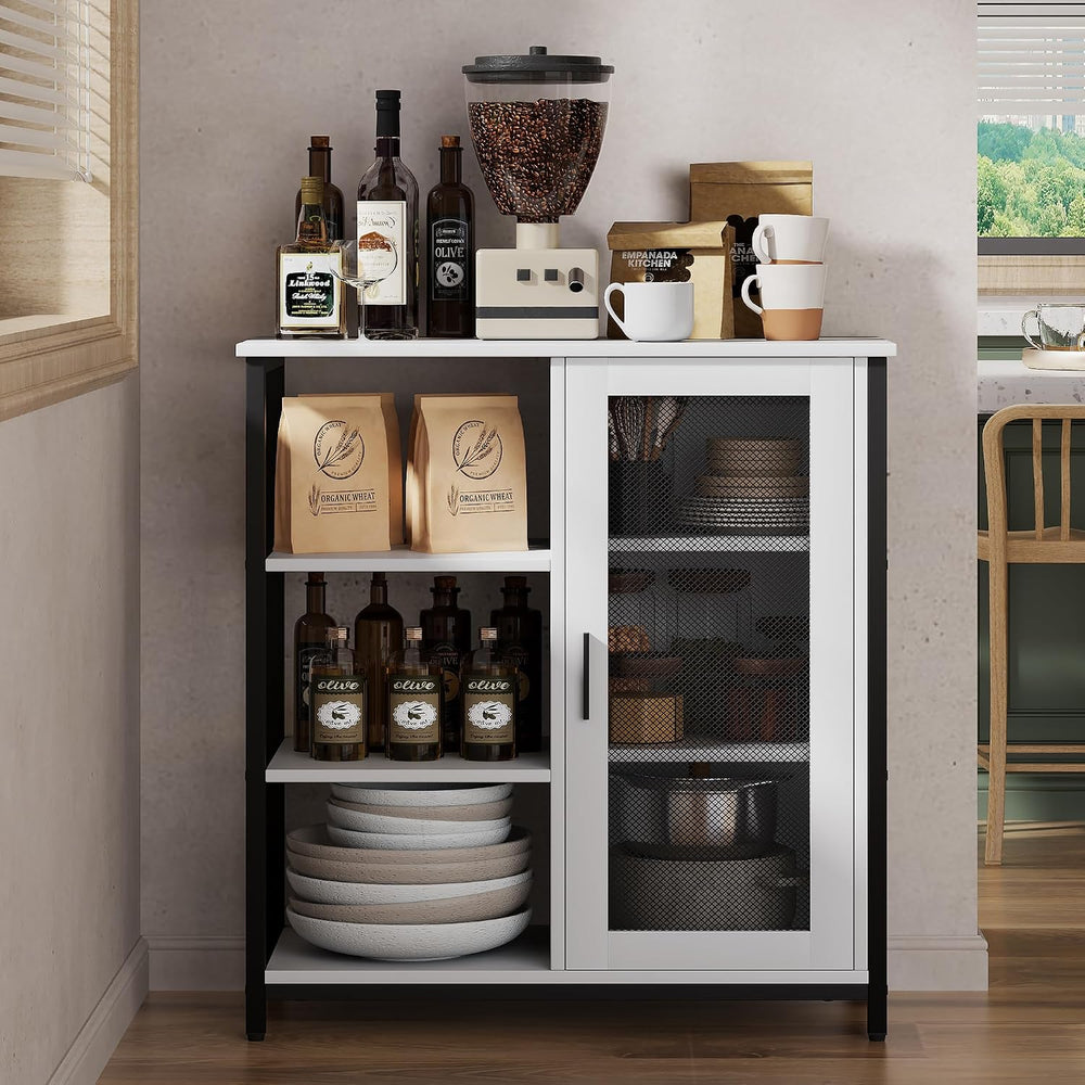 LVSOMT Coffee Bar Cabinet with Adjustable Shelves and Door, Rustic White | 27...