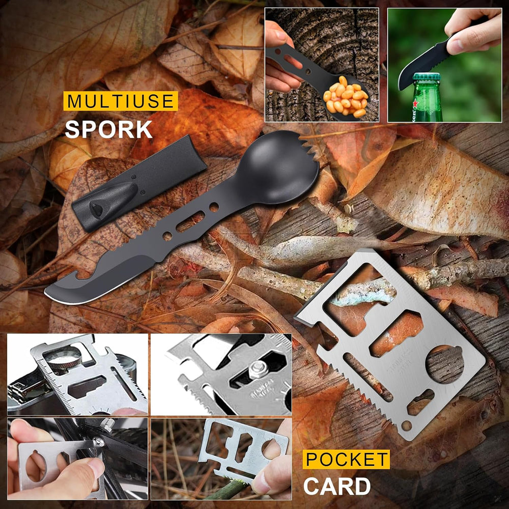 Survival Kit–219Pcs Bug Out Bag with First Aid Kit, Crossbody Bag, Axe, LED C...
