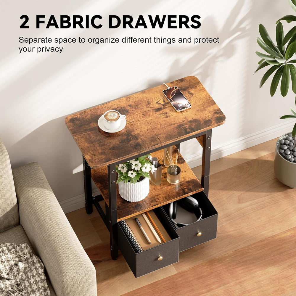 HLDIRECT 24" W End Table with Charging Station & USB Ports (Rustic B...