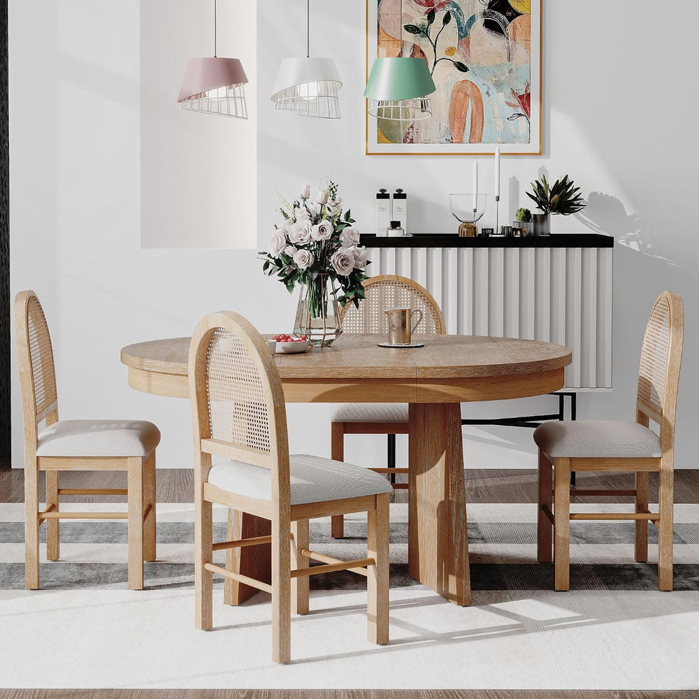 LUMISOL 5-Piece Round Dining Table Set for 4, Extendable Kitchen Table Set wi...