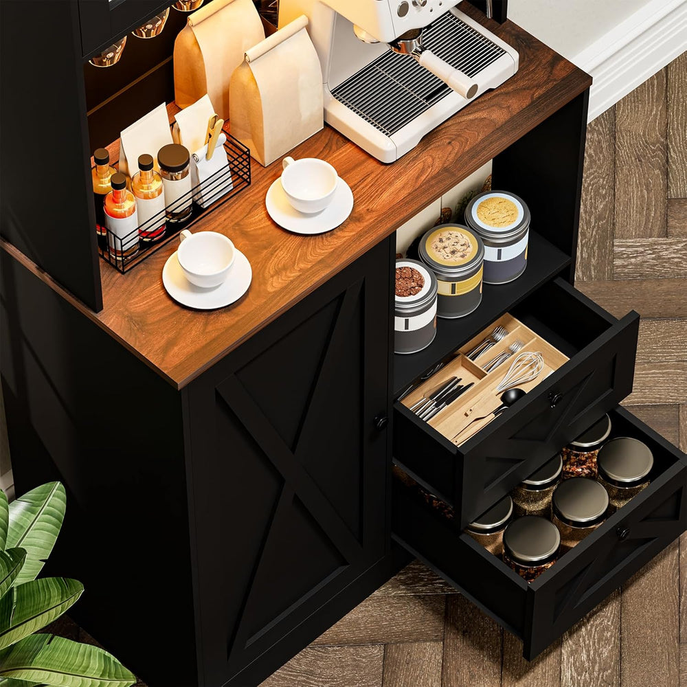 71‘’Kitchen Pantry Storage Cabinet with LED Lights and Power Outlet, Tall Far...