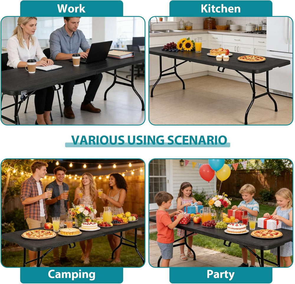 Portable Folding Table, Heavy Duty Plastic Event Picnic Table Indoor Outdoor ...