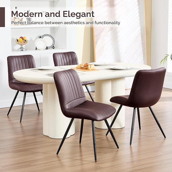 Dining Chairs Set of 2, Modern Dining Chairs with Thick Cushions, PU Leather ...