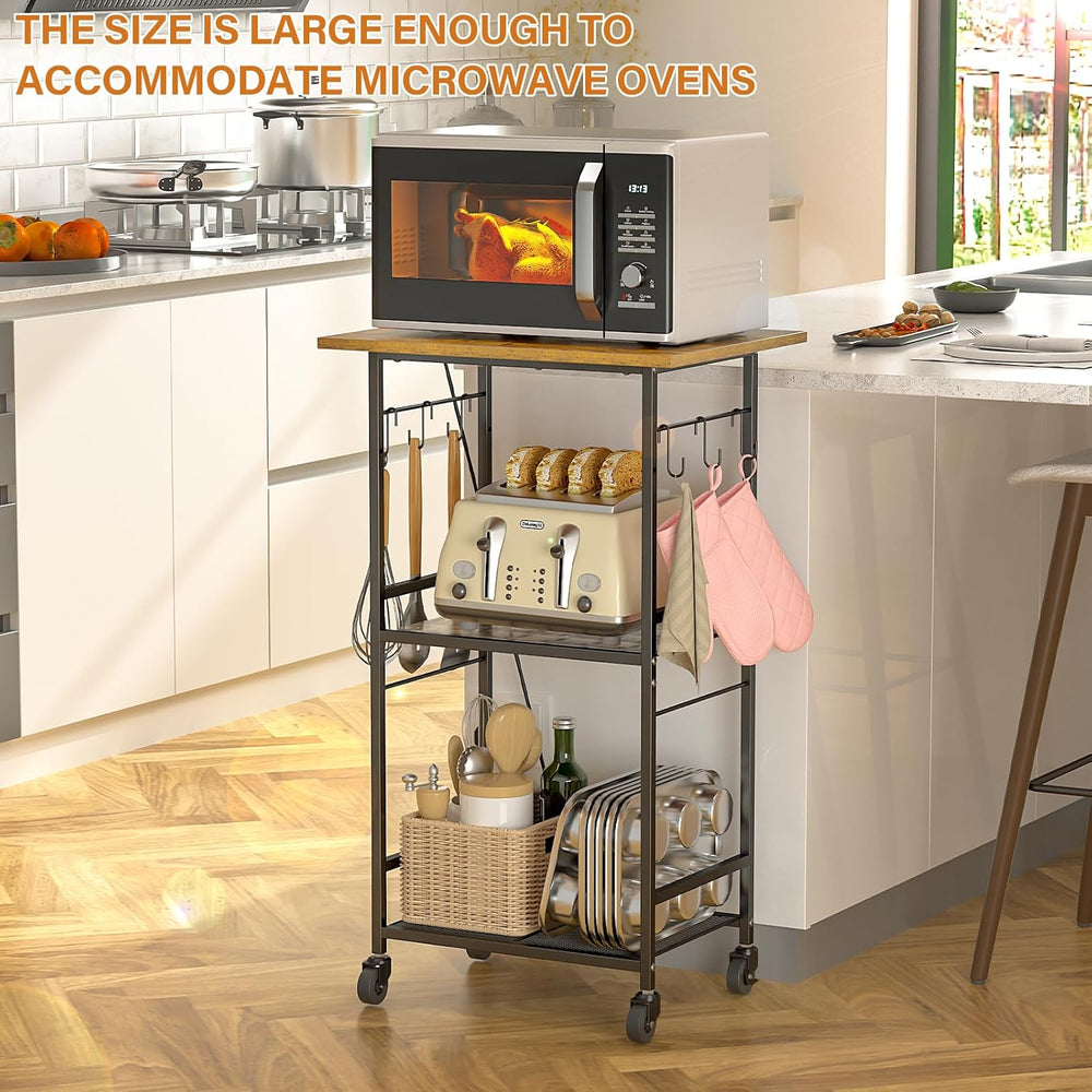 ThreeHio Rolling Kitchen Microwave Cart, 3 Tier Microwave Table Stand with Ad...