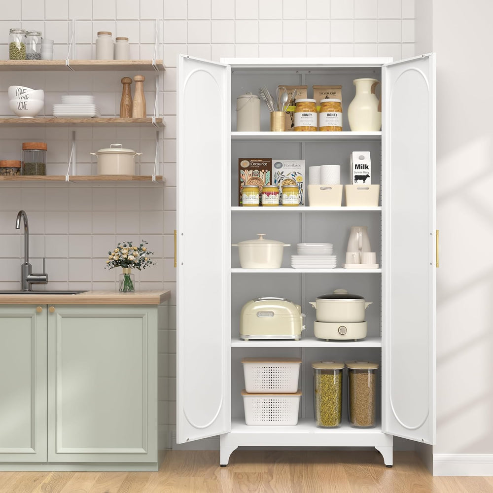 UNICOLY 75" Tall Pantry Storage Cabinet with Doors and 4 Adjustable Shel...