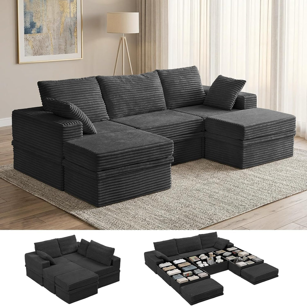 107'' Modular Sectional Sofa, Deep Seat Couch with Storage | Oversize...