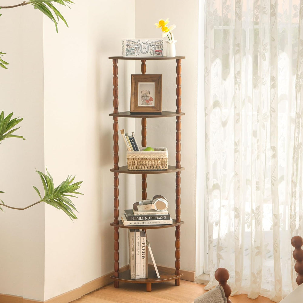 MaxSmeo Corner Shelf, 5-Tier Corner Bookshelf for Small Spaces, Stylish Corne...