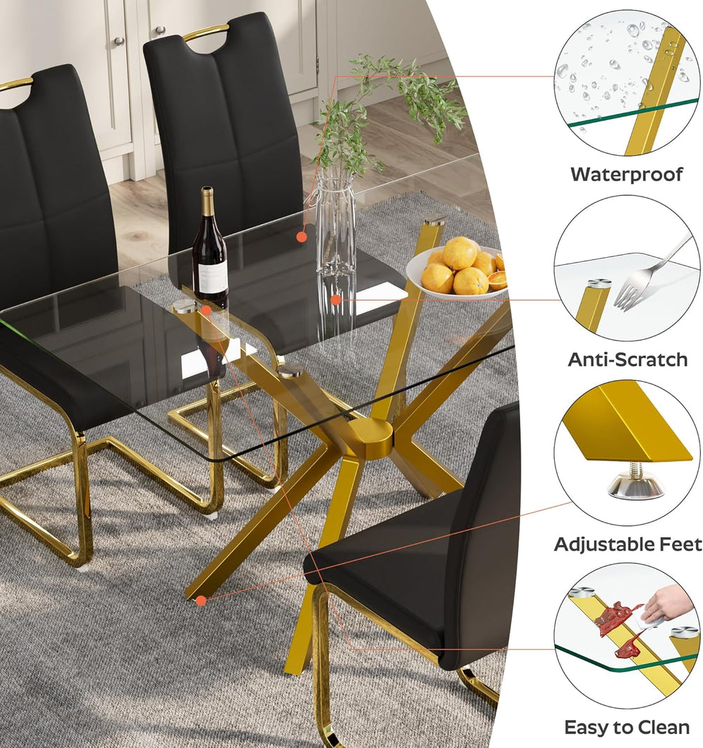 5-Piece 47" Dining Table with 4 PU Leather Chairs, Modern Dining Table S...