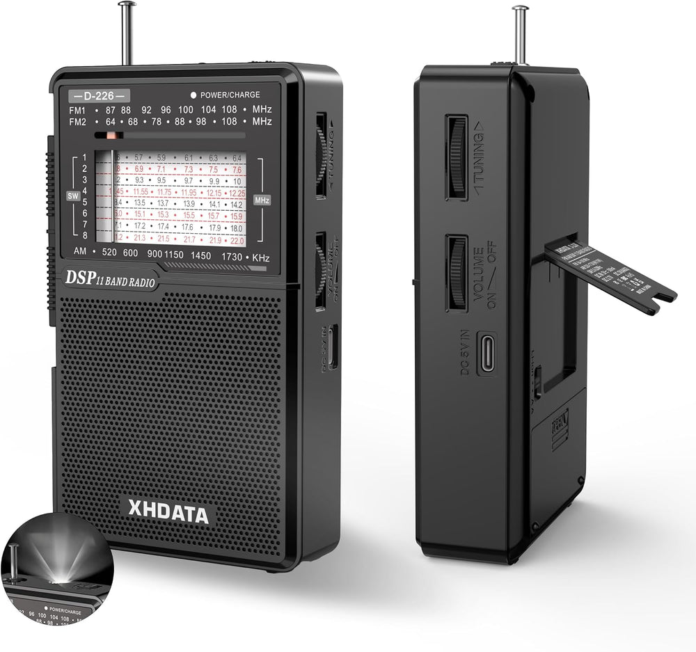 XHDATA D226 Radios Portable AM FM Shortwave, USB C & Battery Powered, Black
