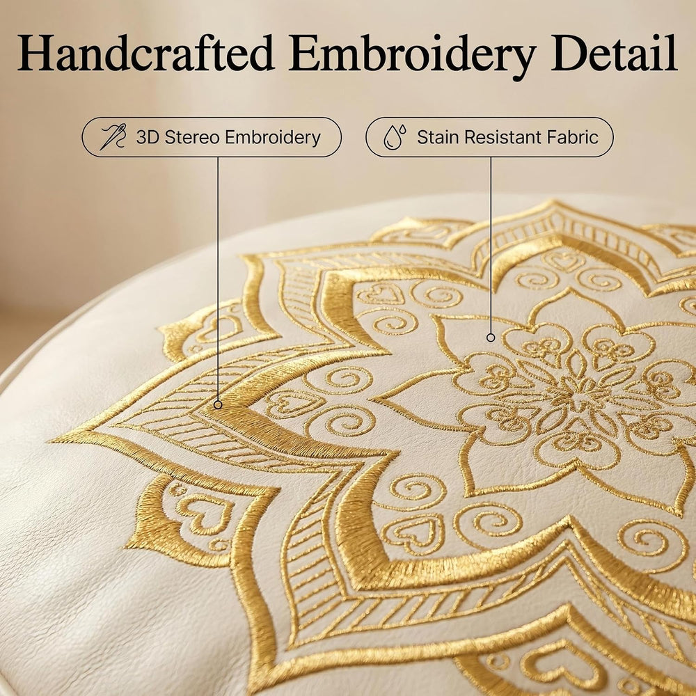 Round Pouf Cover, Premium Leather Ottoman Cover 19in / 48cm, Unstuffed Floor ...