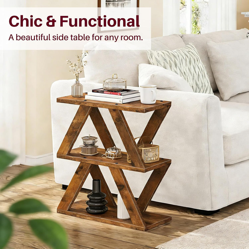Set of 2 Side Table with Side Guard Rails & Anti-Slip Pads, 3 Tier Narrow...