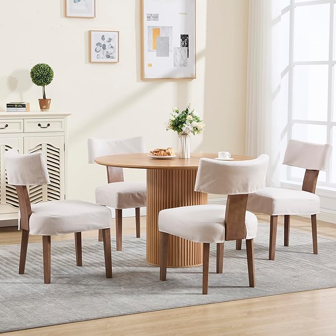 Linen Dining Chairs Set of 4 with Seat Covers, Modern Dining Chairs with Wood...