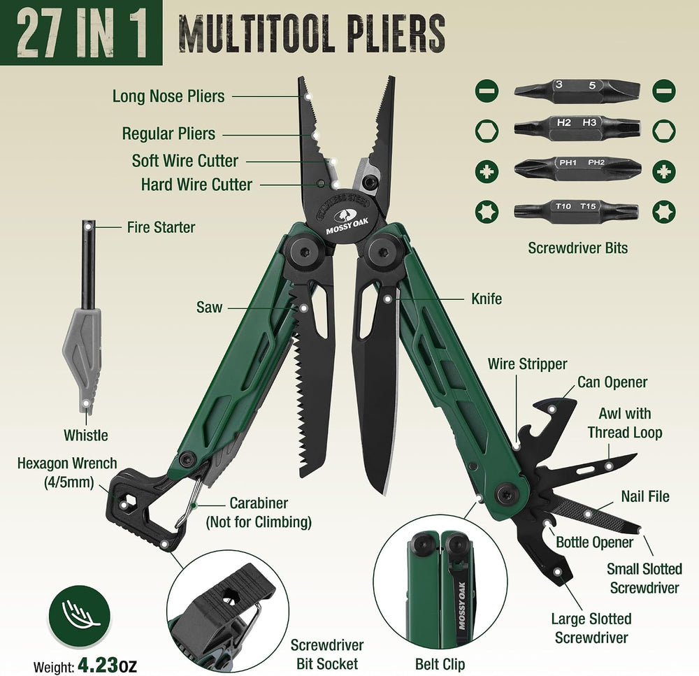 MOSSY OAK 27-in-1 CNC-Machined Multitool Pliers, Self-Locking
