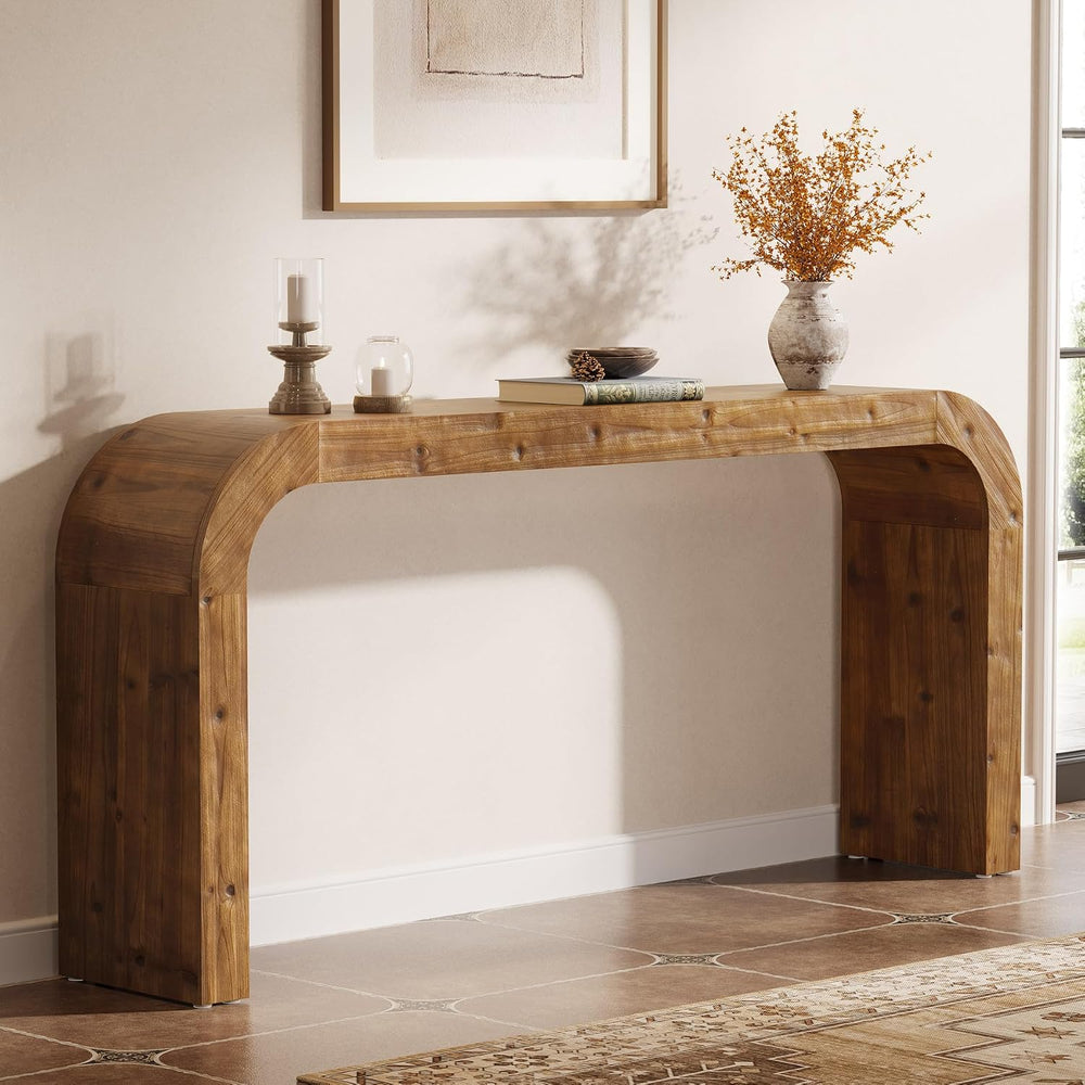 71" Solid Wood Console Table, Farmhouse Waterfall Sofa Table with Curved...