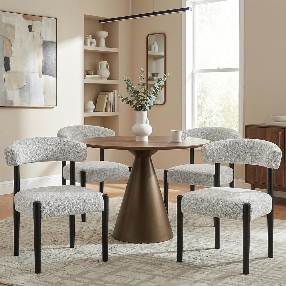 VKNOW Wooden Dining Chairs Set of 6 with Black Wood Legs, Curved Backrest