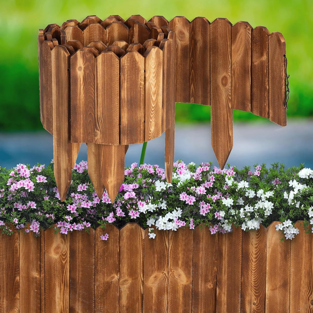 LINSHRY Wood Garden Edging Fence, Flower Bed Edging Borders, 8in H x 12ft L
