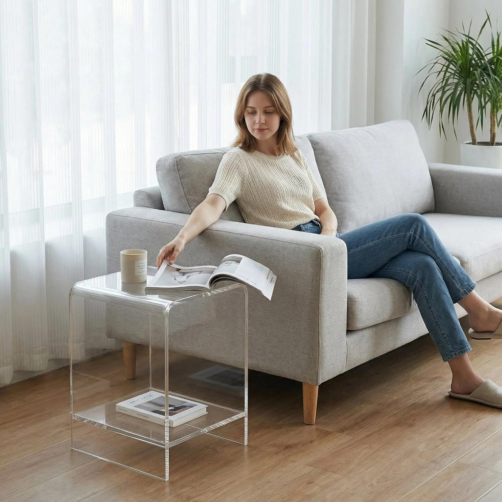 Clear Acrylic End Table/Nightstand,22" H Sleek and Durable Bedside Stora...