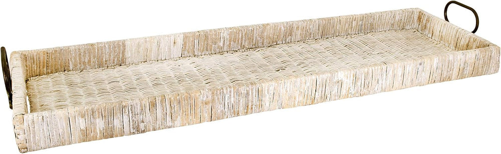Creative Co-Op Oversize Decorative Rattan Tray with Metal Handles, Distressed...