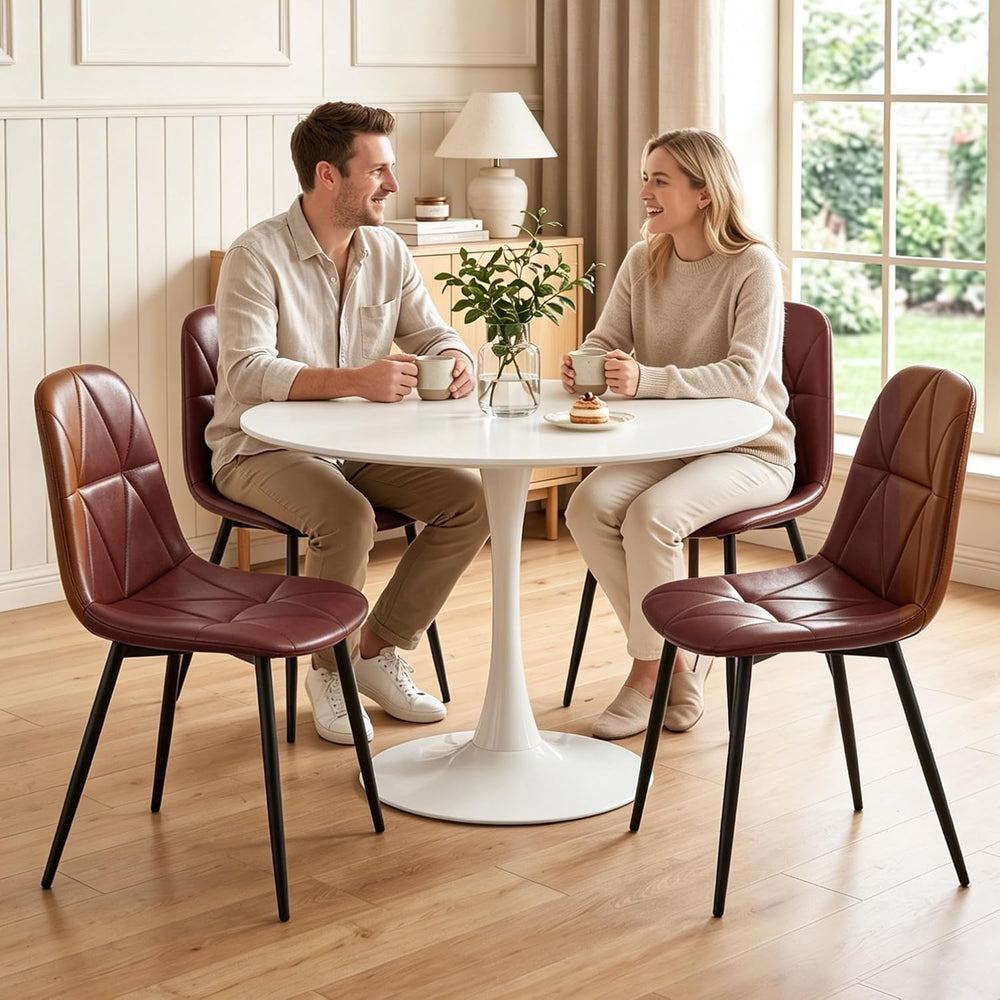 Set of 4 Brown Dining Chairs – Modern Armless Kitchen & Dining Chairs, Fa...