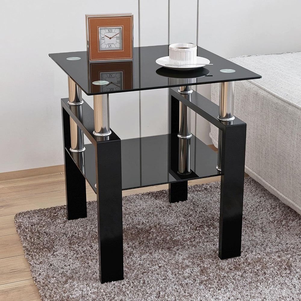 Glass Coffee Table Sets of 3 for Living Room, Mordern End Table Sofa Side Tab...