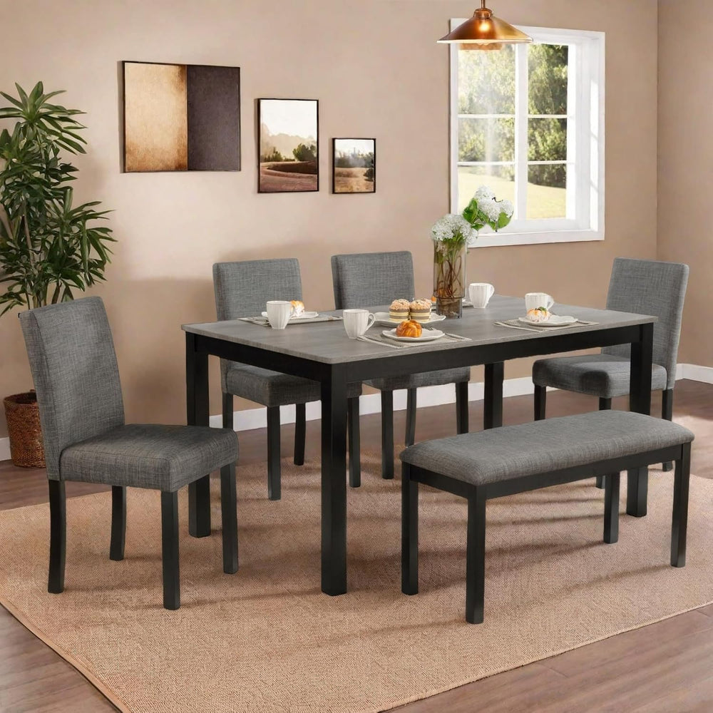 6 Piece Dining Table Set, Counter Height Kitchen Sets, Black | Rectangular Ta...