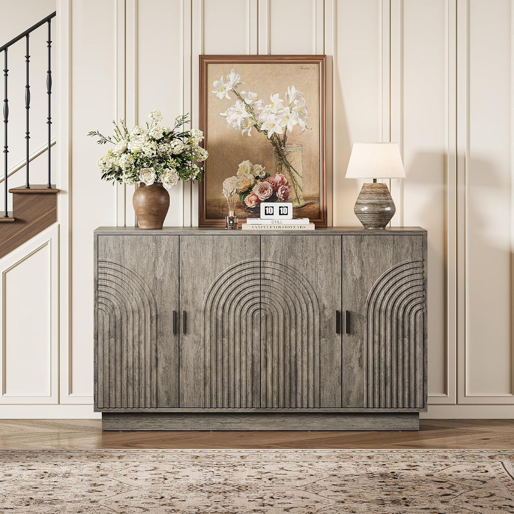 Fluted Sideboard Buffet Cabinet with Storage - 57" Credenza Coffee Bar C...