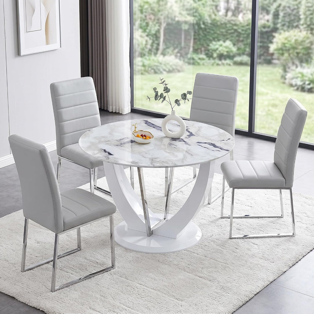 Modern 5 Piece Round Dining Table Set for 4, 47.2" White Faux Marble Kit...