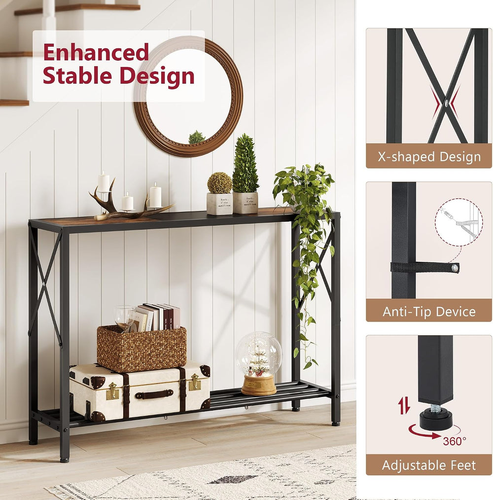 Tajsoon Console Table 41.8”, 2-Tier Industrial Entryway Table, Narrow Entranc...