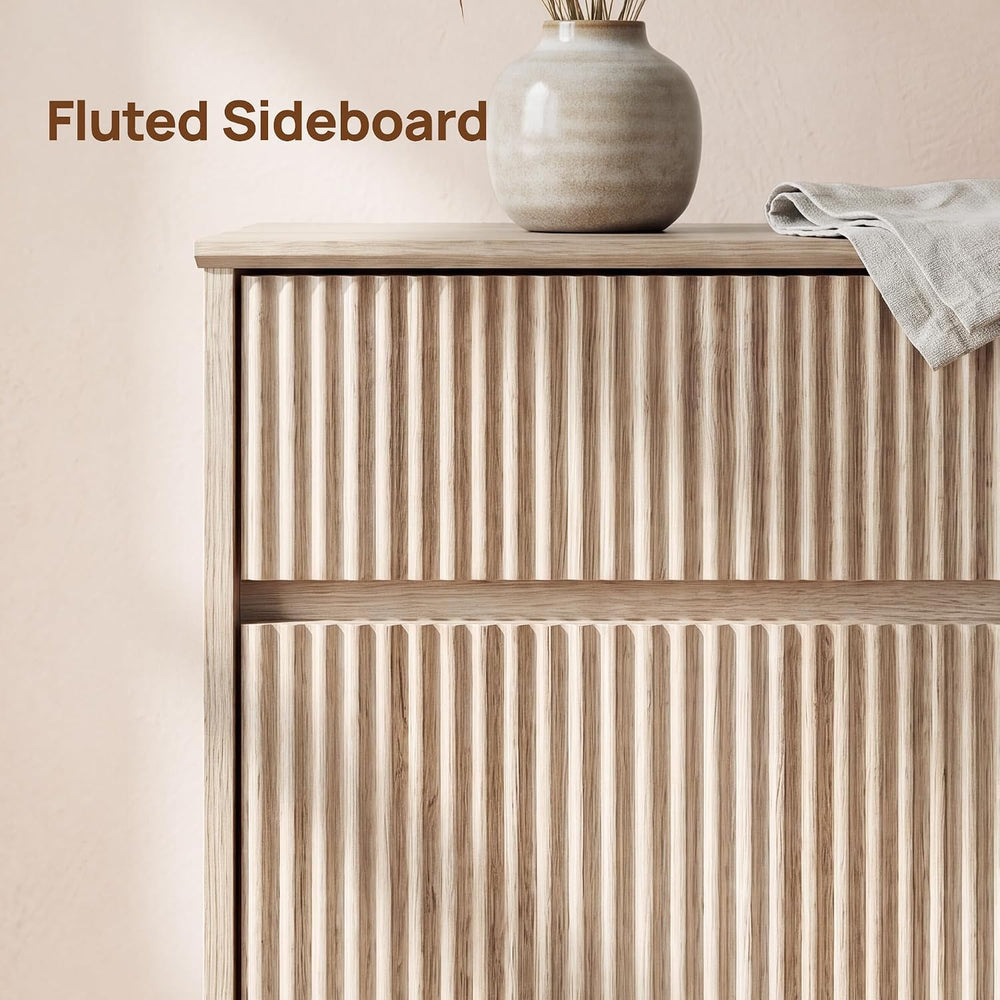 31" Small Fluted Sideboard Buffet Cabinet, Light Oak.