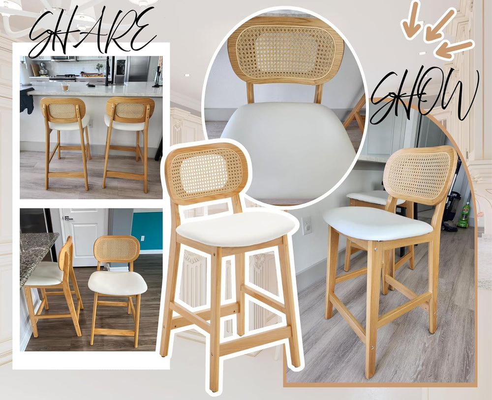 EALSON Counter Height Bar Stools Set of 2 Rattan Back Farmhouse Barstools Mid...