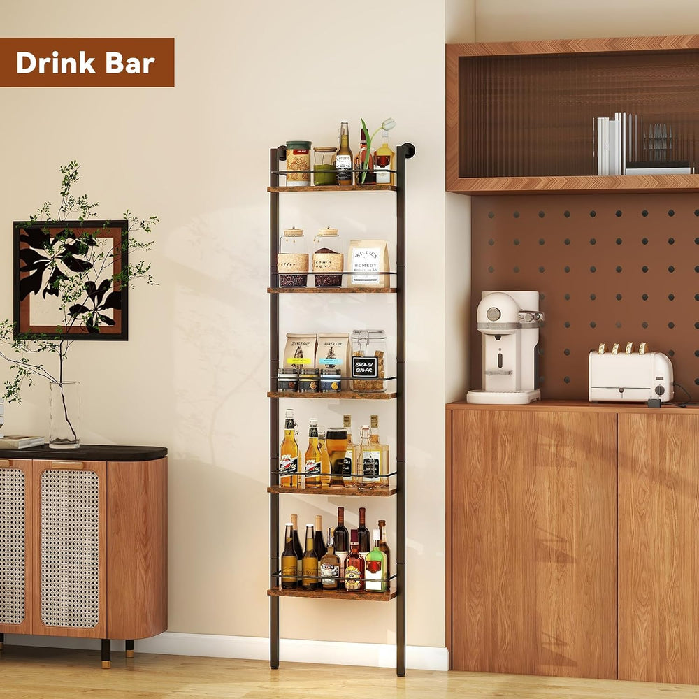 YMYNY 5-Tier Wall Mounted Wine Racks 16.93x7.87x69.68 Vintage Brown HWR001H |...