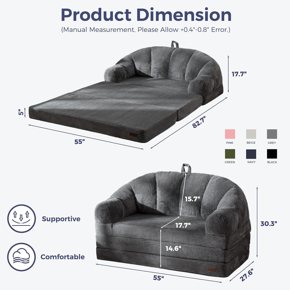 MAXYOYO Folding Sofa Bed with Backrest, Fold Out Couch with Handle | 2 in 1 C...