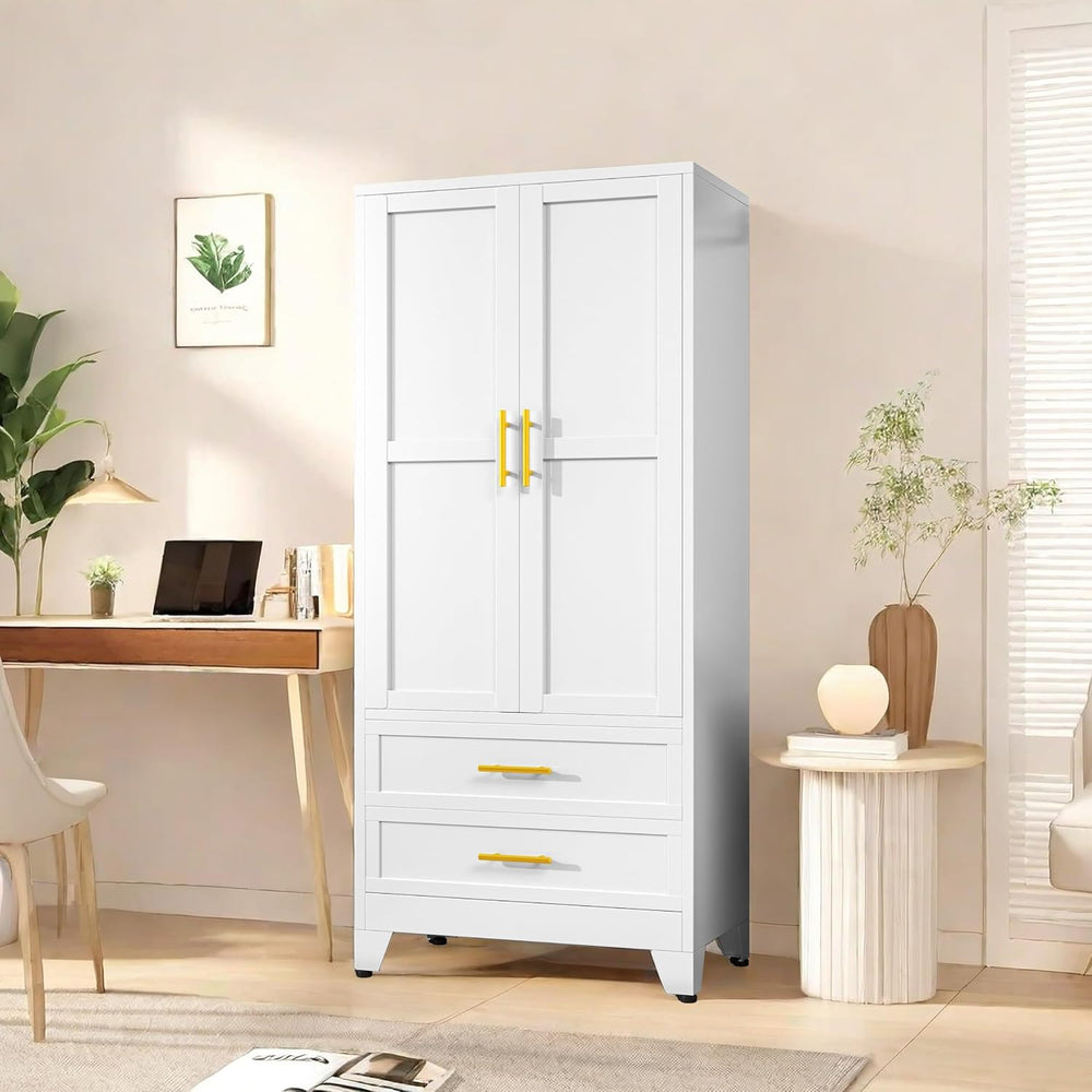 PAOFIN White 71" Metal Armoire Wardrobe Closet, Bedroom Clothing Storage...