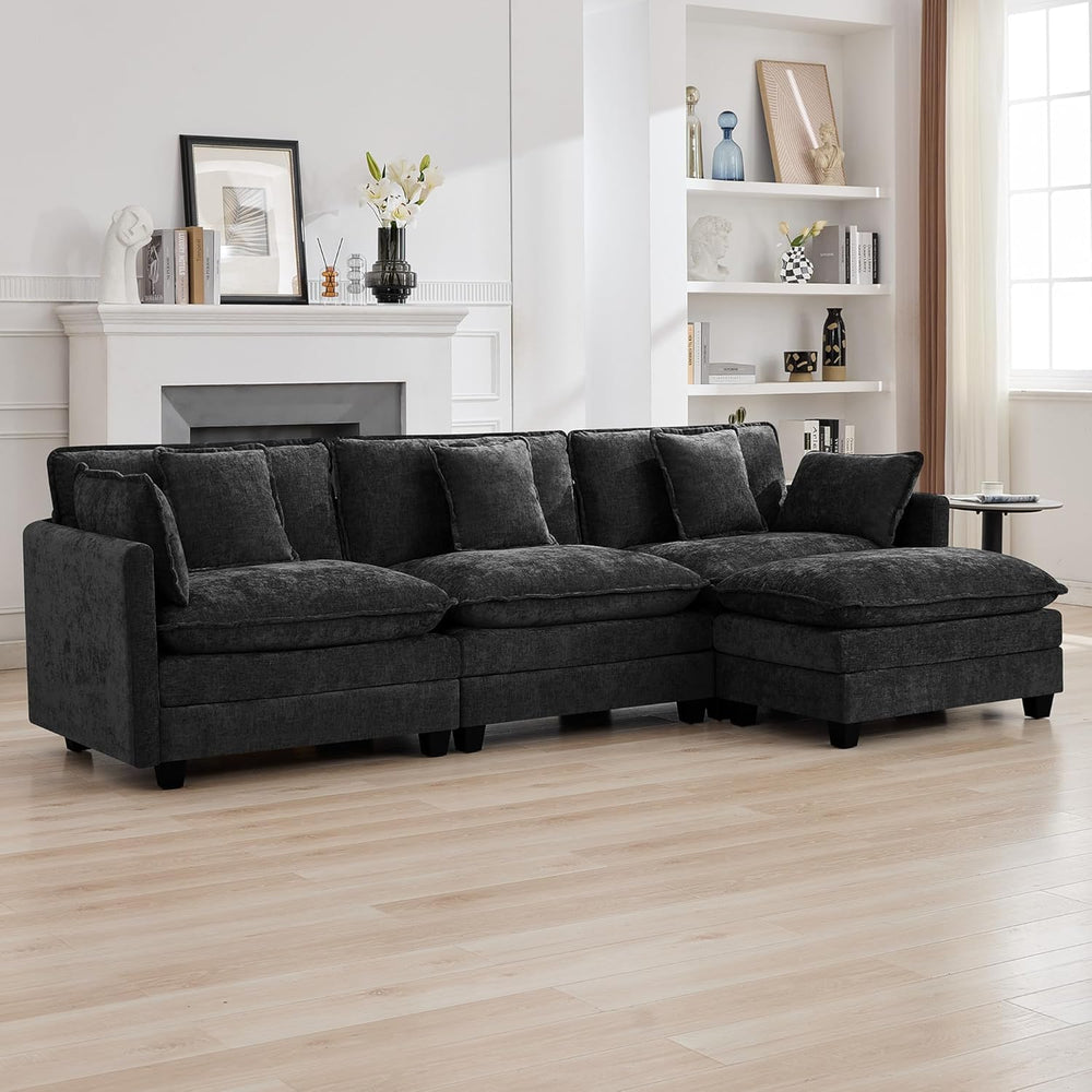 111'' Sectional Cloud Deep Seat Couch, Modern Comfy Chenille L Shaped...