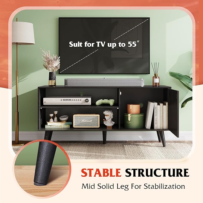 WLIVE TV Stand for 55 Inch TVs, Entertainment Center with Storage Cabinet, Mi...