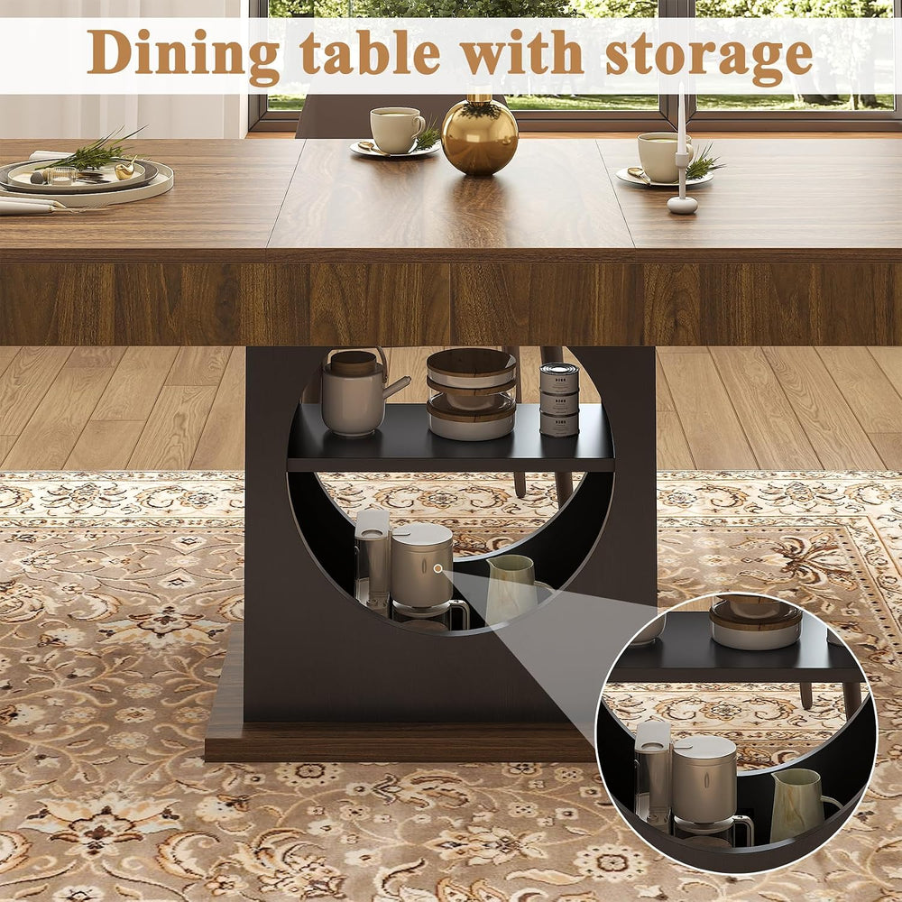 Dining Table for 4-6 People, 55 Inches Dinner Table with Drawers and Open Sto...