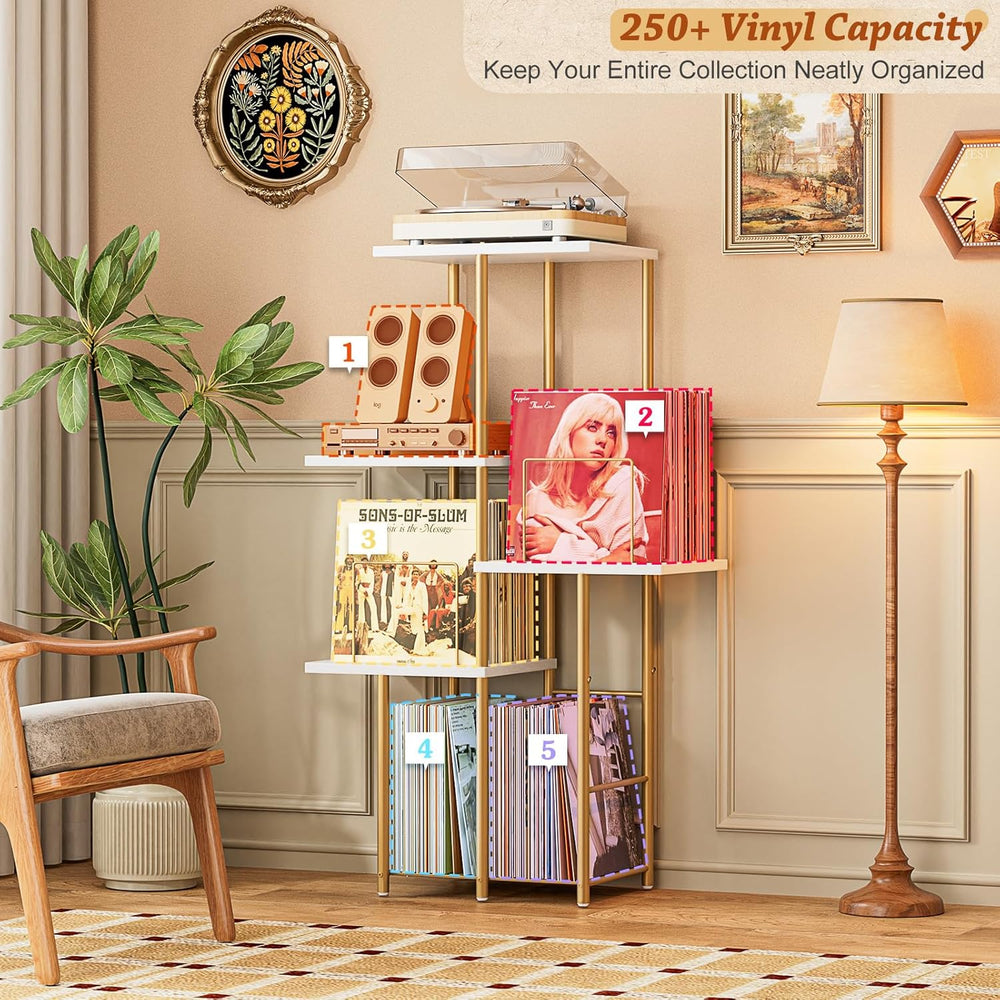 Record Player Stand, Vinyl Record Storage Holder with Display Shelf, Turntabl...