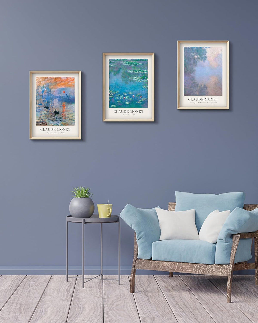 HesenDot Framed Claude Monet Water Lilies Canvas Wall Art Set of 3 12x16in