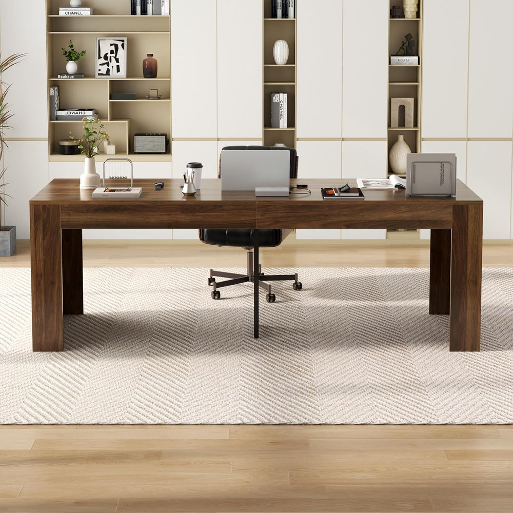 Gyfimoie 78.74" Executive Desk, Large Office Desk with 2 Drawer, Farmhou...