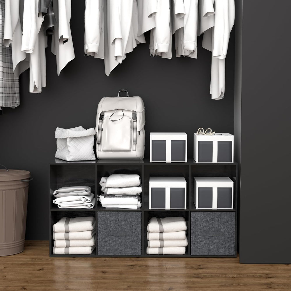 8 Cube Storage Organizer, 11 in Black Cube Shelf, Wood Cubby Storage Organize...