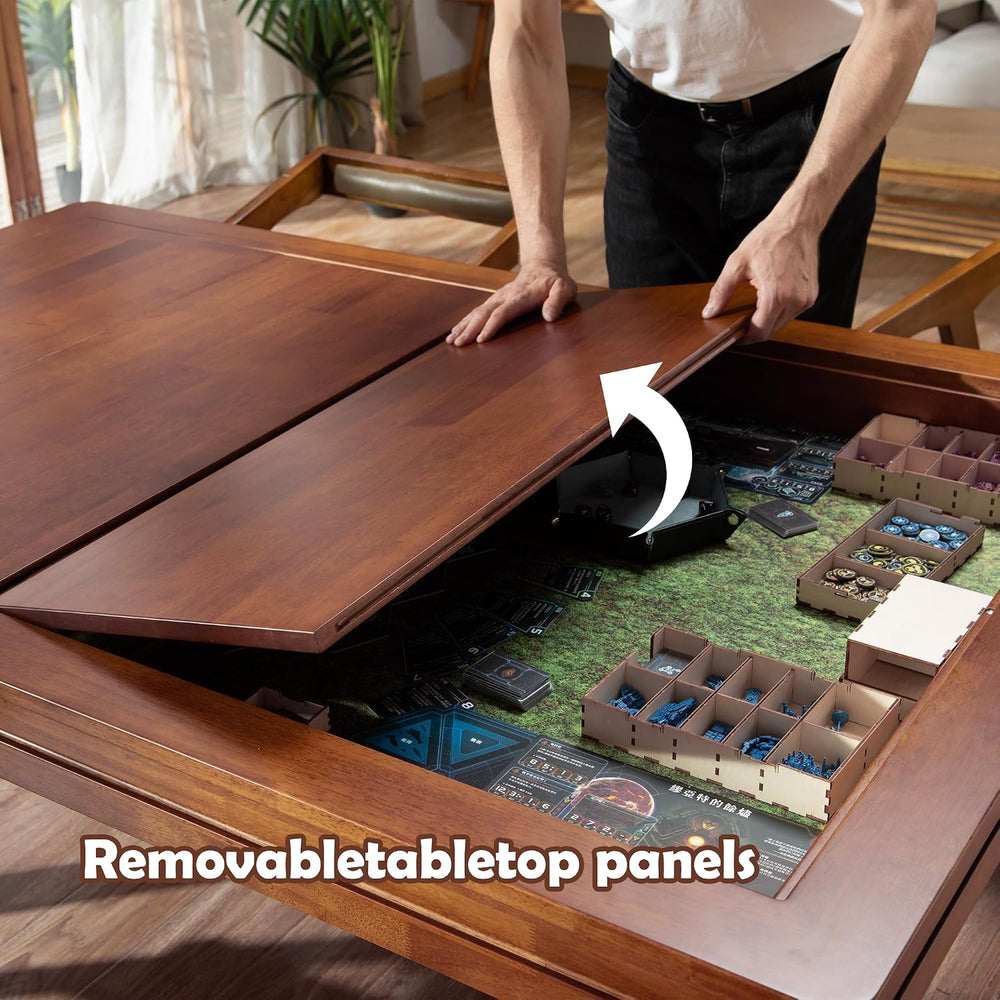 Solid Wood Board Game Table with Removable Table Top for 4–6 Players,Gaming T...