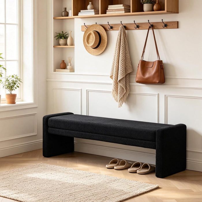 Chifee & Vingol 66.9" W Modern Living Room Bench Upholstered Bedroom Benches End of Bed Bench for Entryway, Dining Room and Living Room,Black
