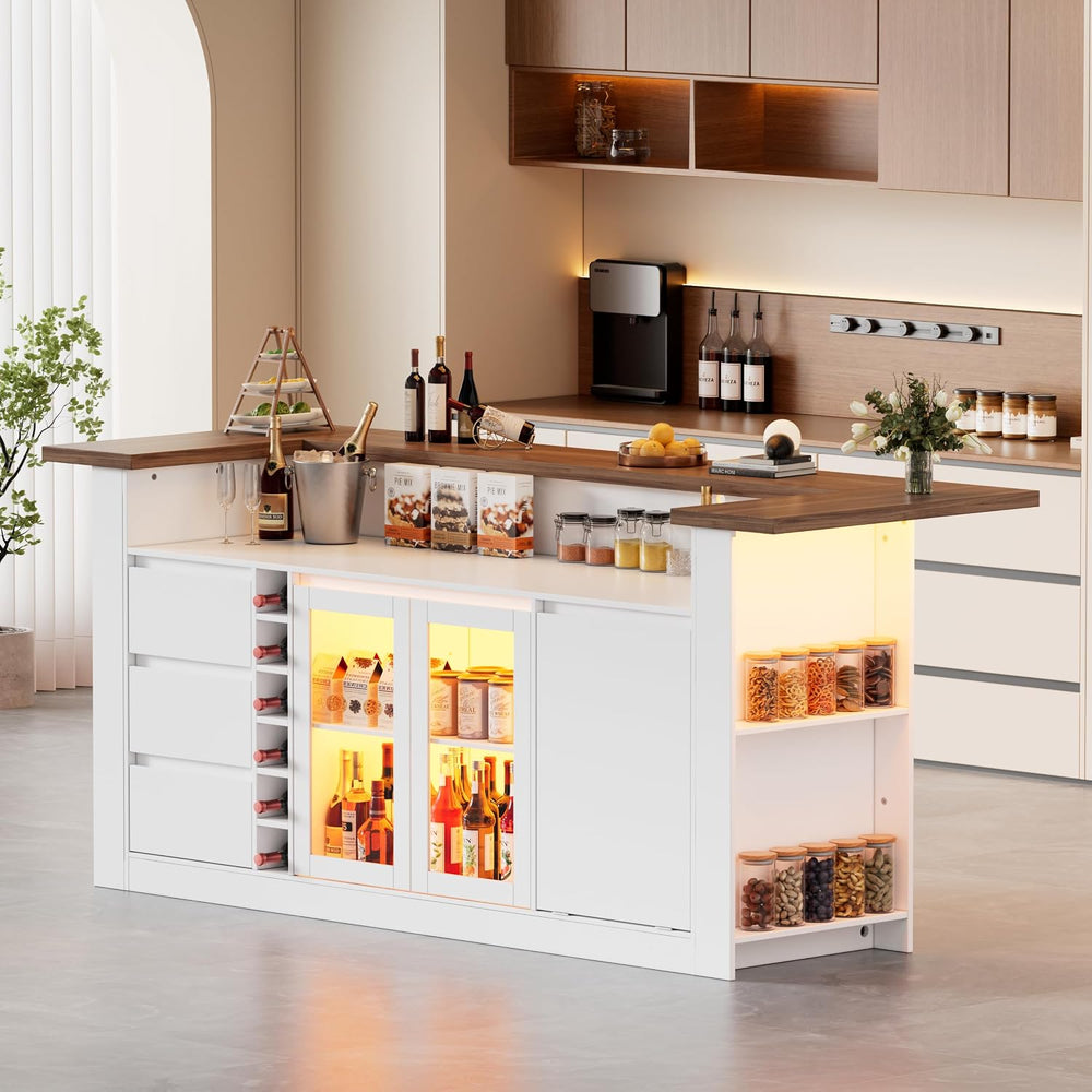 86.6" Large Kitchen Island with Trash Can,Stationary Storage Island with...